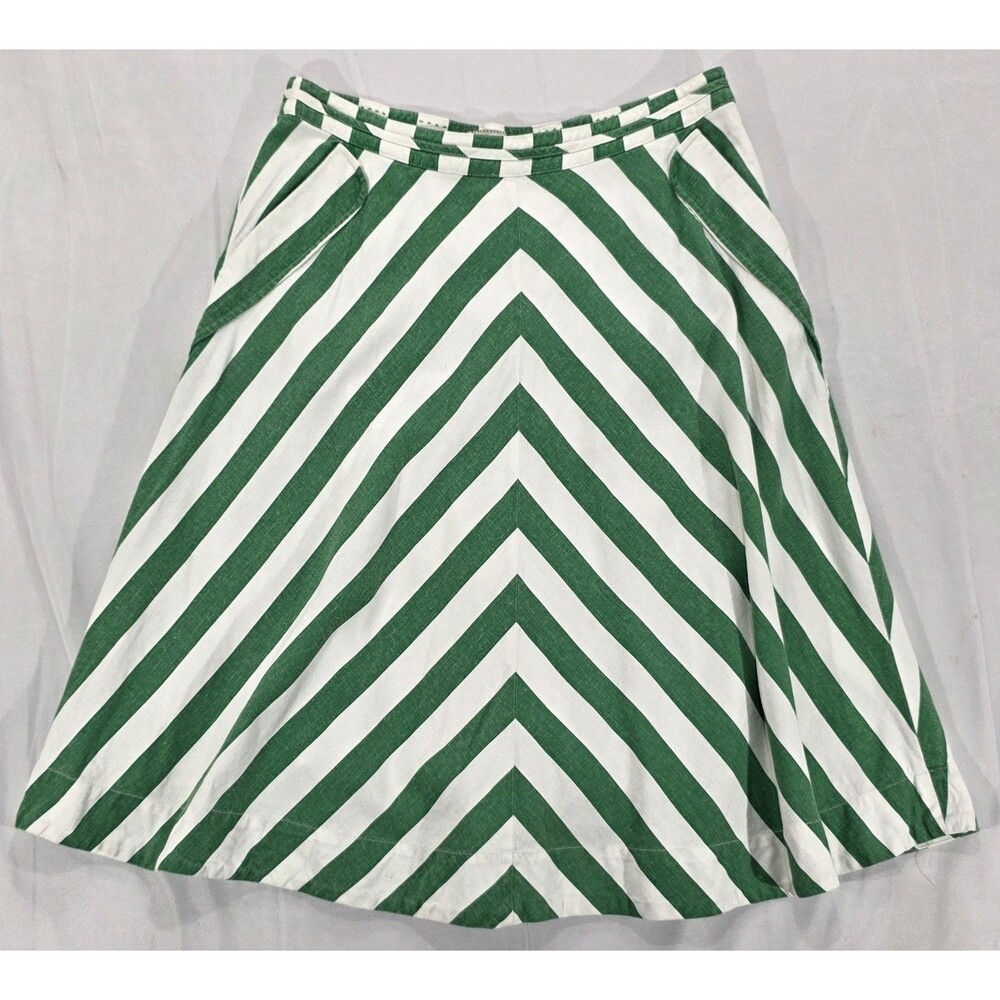 Anthropologie Postmark Skirt Linen Blend Green Chevron Pockets Twee Mod Retro 8